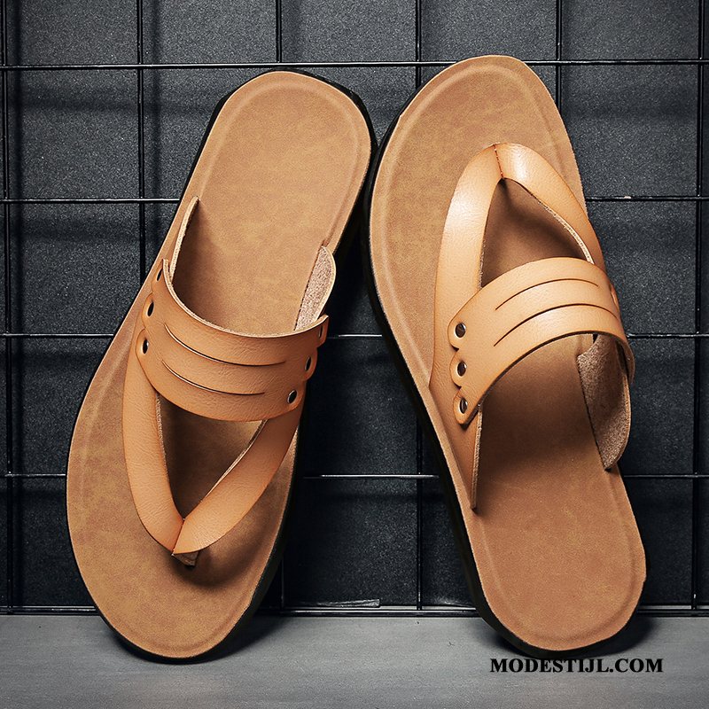 Heren Flip Flops Kopen Trend Slipper Sandaal Bovenkleding Sport Zandkleur Bruine