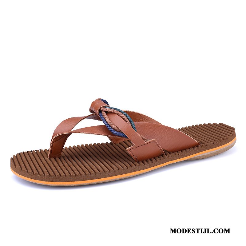 Heren Flip Flops Korting Mannen Pantoffels Zomer Jeugd Slipper Zandkleur Bruine