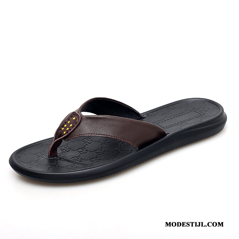 Heren Flip Flops Korting Persoonlijk Slipper Trend Leer Antislip Bruine