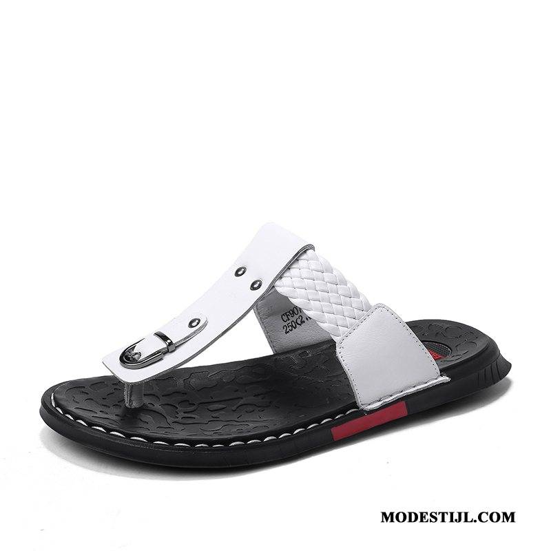 Heren Flip Flops Korting Trend Mannen Zomer Zachte Zolen Echt Leer Wit