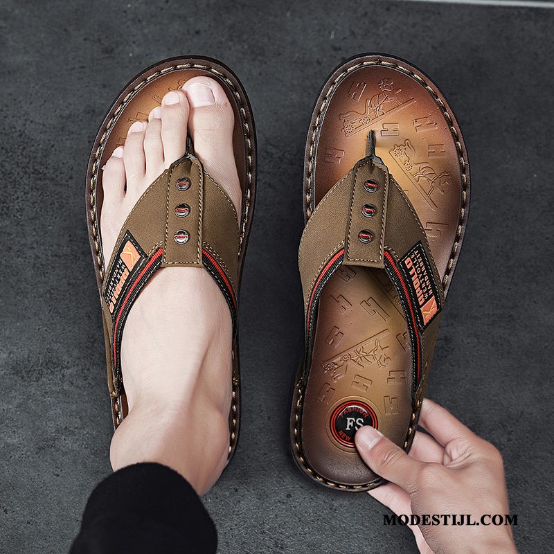 Heren Flip Flops Winkel Persoonlijk Bovenkleding Trend Mannen Leer Rood Bruine