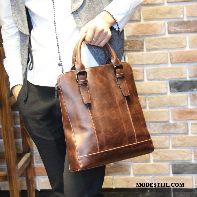 Heren Handtas Sale Trend Verticaal Mannen Casual Messenger Tas Bruine