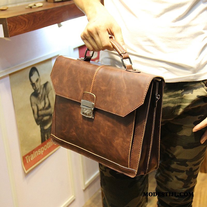 Heren Handtas Sale Vintage Trend Leer Schoudertas Messenger Tas Bruine