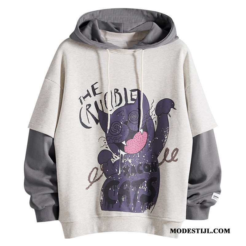 Heren Hoodies Online Spotprent Losse Instituut Jasje Trend Wit