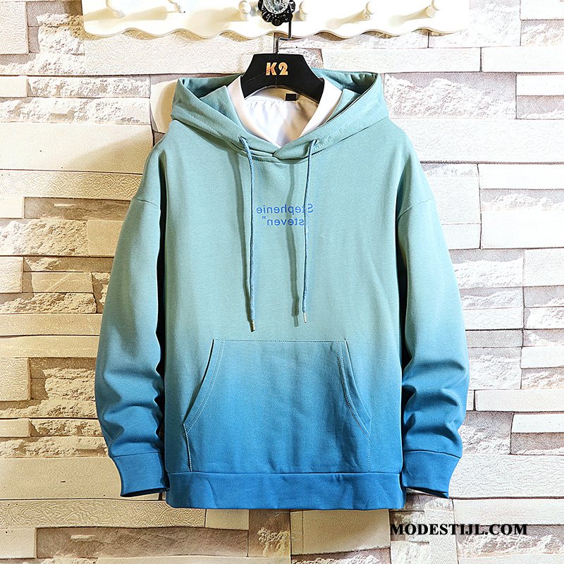 Heren Hoodies Sale Nieuw Lange Mouwen Herfst Trend Dunne Kleurverloop Blauw