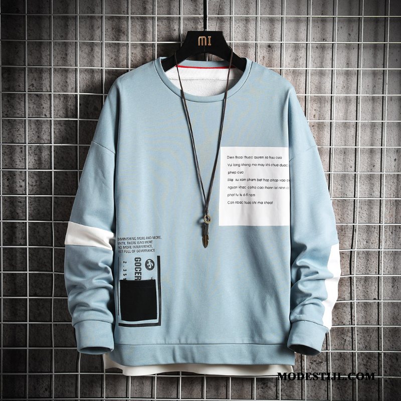 Heren Hoodies Winkel Ronde Hals T-shirt Lange Mouw Trend Trendy Merk Voorjaar Blauw