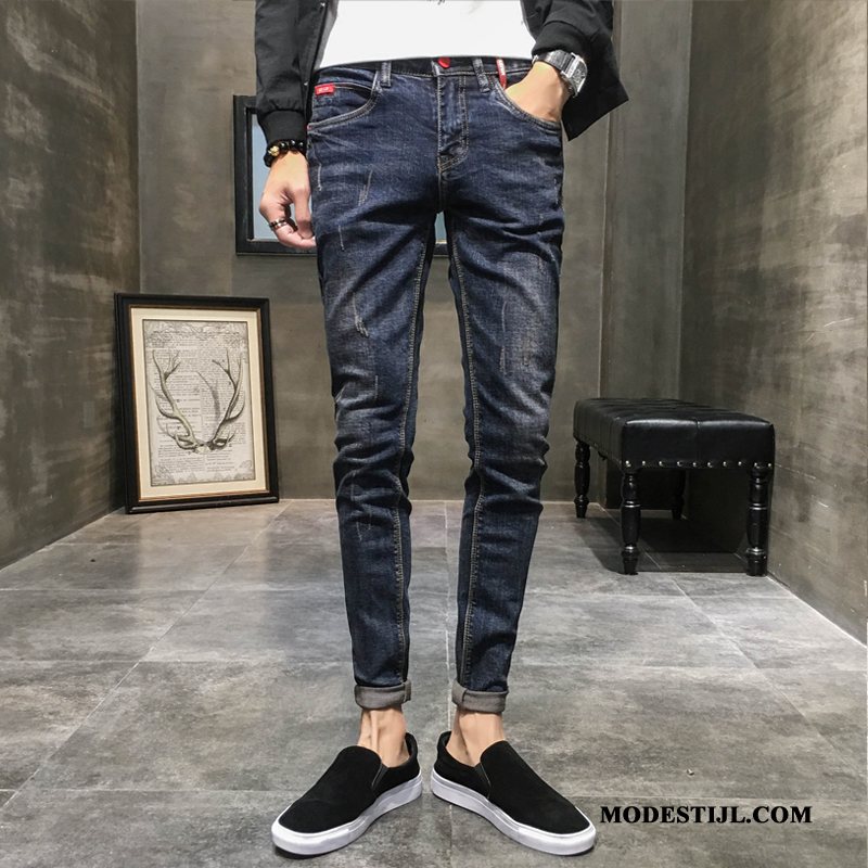 Heren Jeans Kopen Jeugd Elastiek Trendy Merk Slim Fit Casual Blauw
