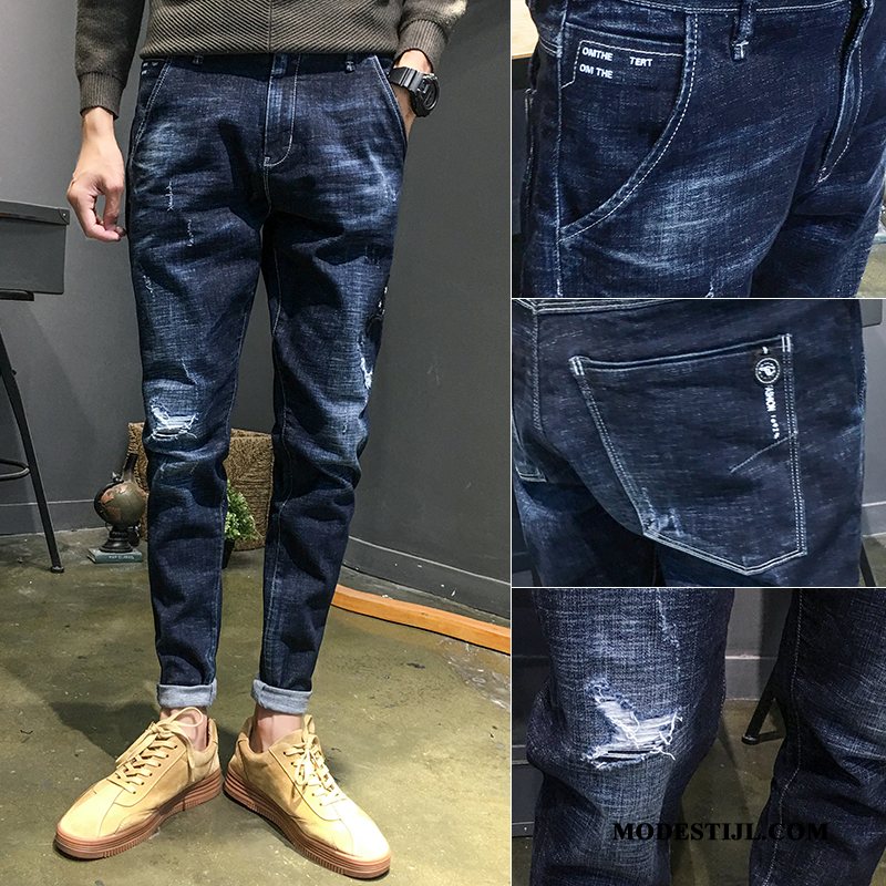 Heren Jeans Kopen Nieuw Rechtdoor Mini Slim Fit Trendy Merk Blauw