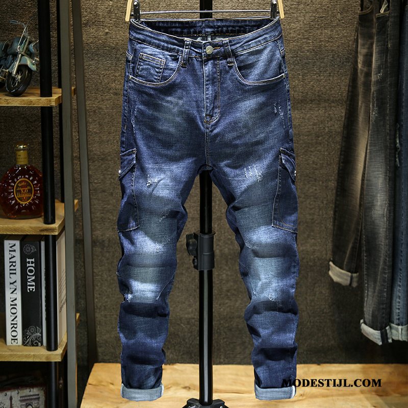Heren Jeans Online Broek 2019 Spijkerbroek Jeans Mini Gaten Blauw Wit