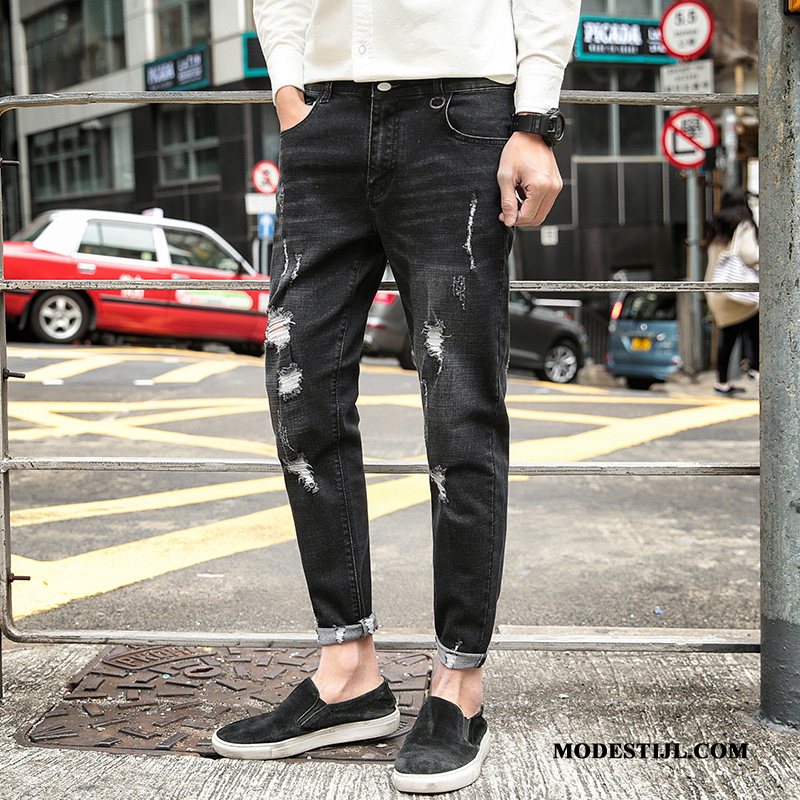 Heren Jeans Online Gaten Mini Elastiek Mannen Trendy Merk Zwart