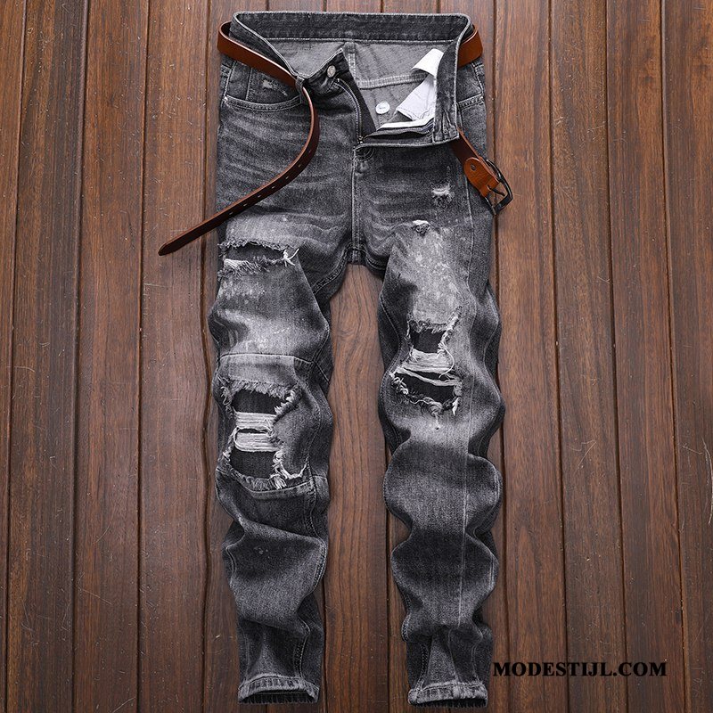 Heren Jeans Online Gaten Rechtdoor Zomer Broek Mannen Zwart Grijs