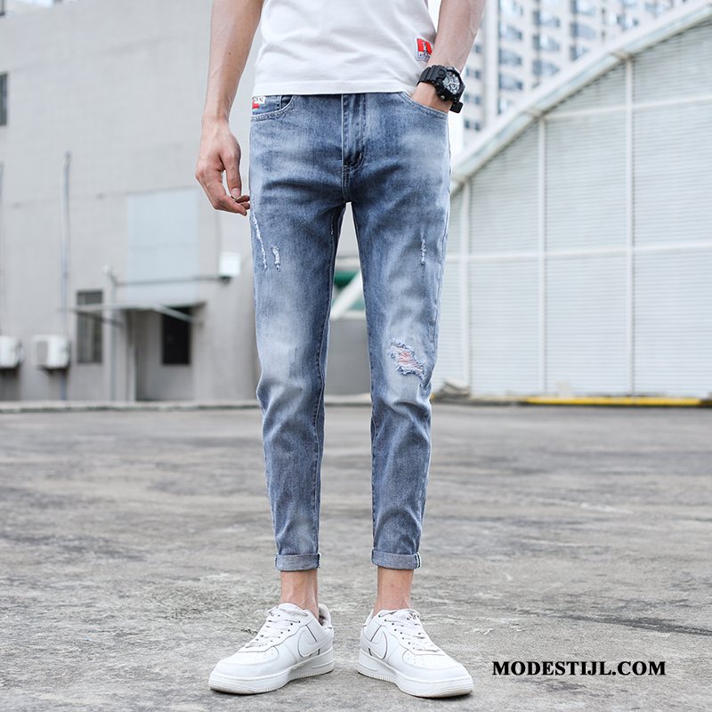 Heren Jeans Online Mannen Trend Casual Potlood Broek Elastiek Blauw