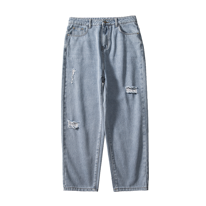 Heren Jeans Sale Spijkerbroek Jeans Trendy Merk Mannen Gaten Rechtdoor Blauw