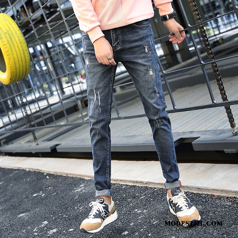 Heren Jeans Sale Trend Spijkerbroek Jeans Herfst Slim Fit Decoratie Blauw Goud