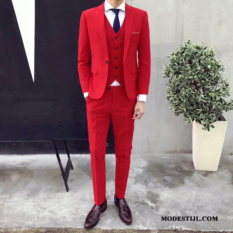 Heren Kostuum Aanbiedingen Mannen Mode Pak Werk Mooi Rood Licht