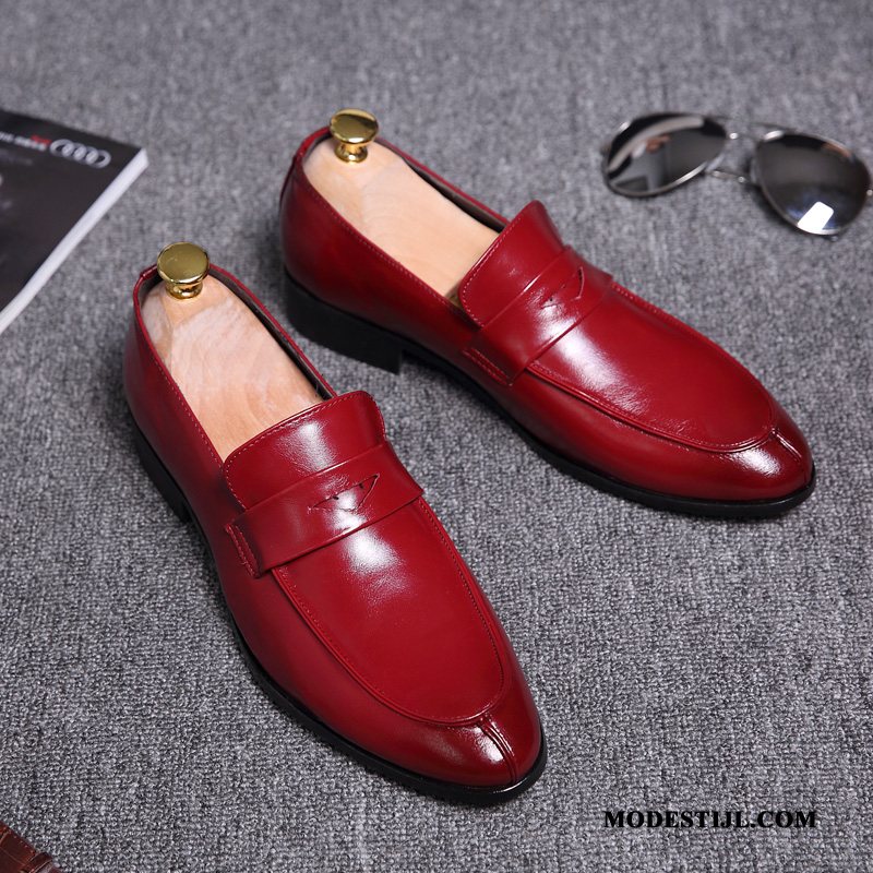 Heren Leren Schoenen Korting Casual Huwelijk Groot Slip On Punt Rood