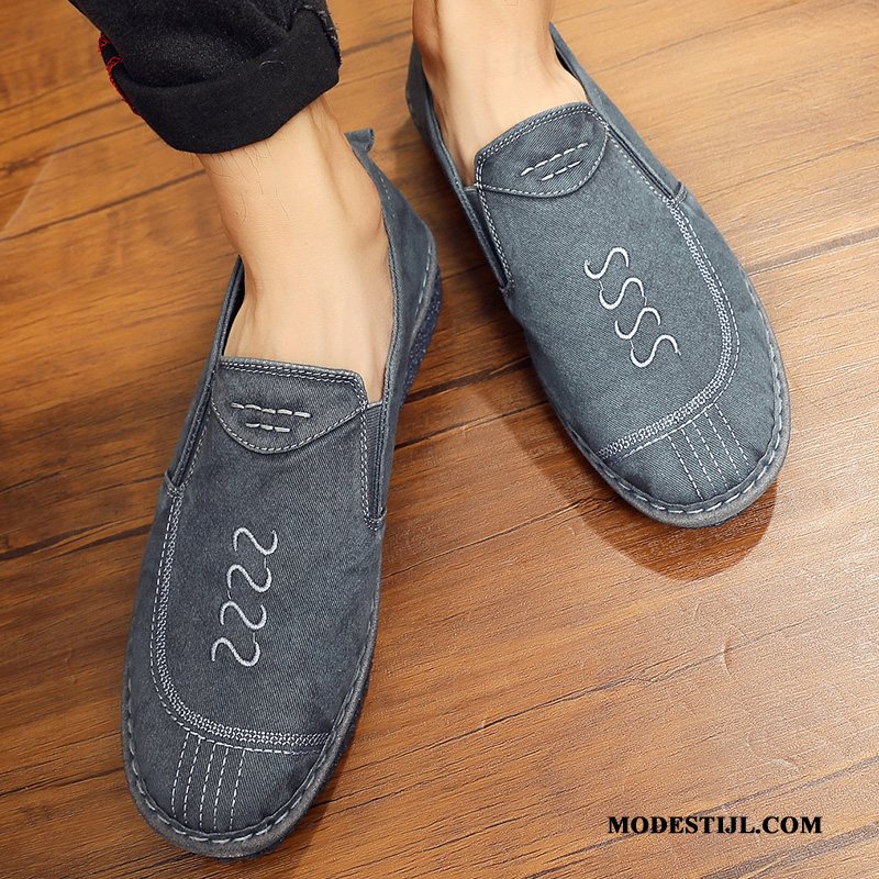 Heren Mocassins Online Slip On Plat Ademende Werk Comfortabele Donkerblauw