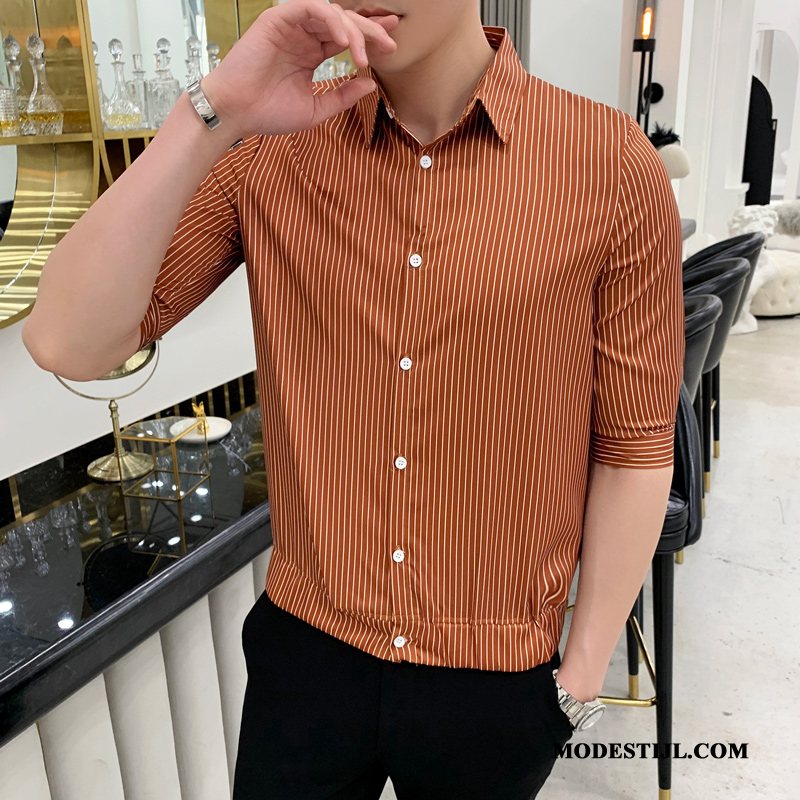 Heren Overhemden Kopen Slim Fit Mooi Trend Mannen Halve Mouw Oranje