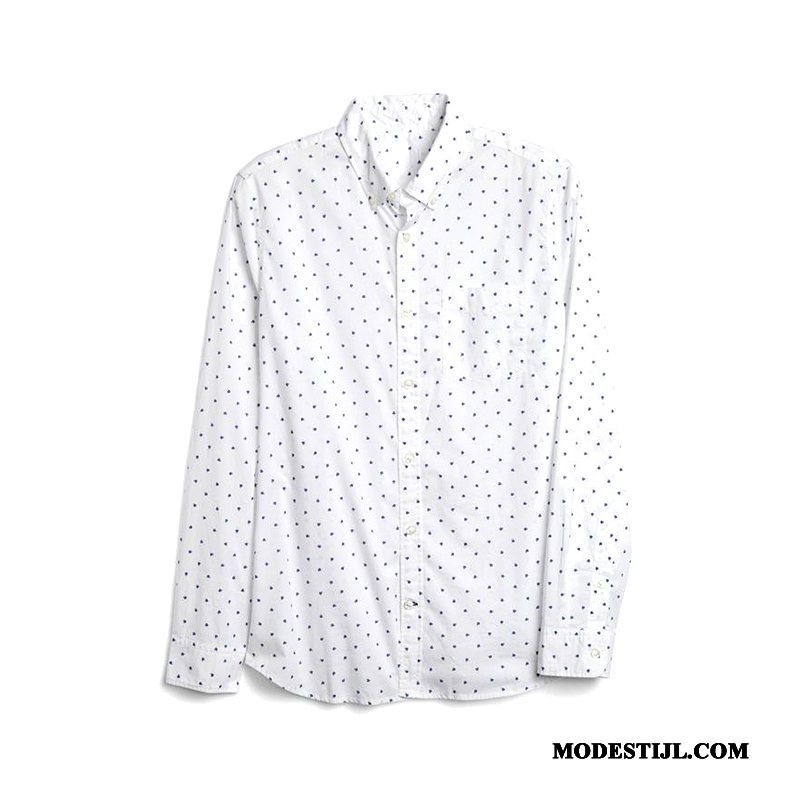 Heren Overhemden Korting Nieuw Mode Voorjaar Lange Mouwen Bedrukken Wit