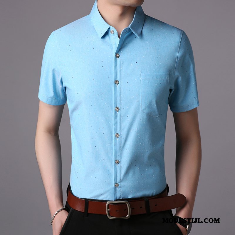 Heren Overhemden Online Mannen Ijszijde Zak Middelbare Leeftijd Koel Blauw
