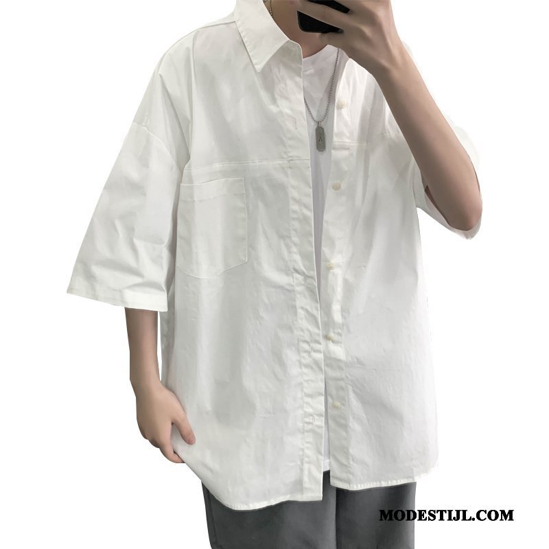 Heren Overhemden Sale Losse Mooi Trend Mannen Overhemd Kort Mouw Wit