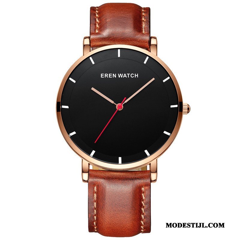 Heren Polshorloge Kopen Mannen Echte Quartz Horloge Trend Student Zwart Bruine