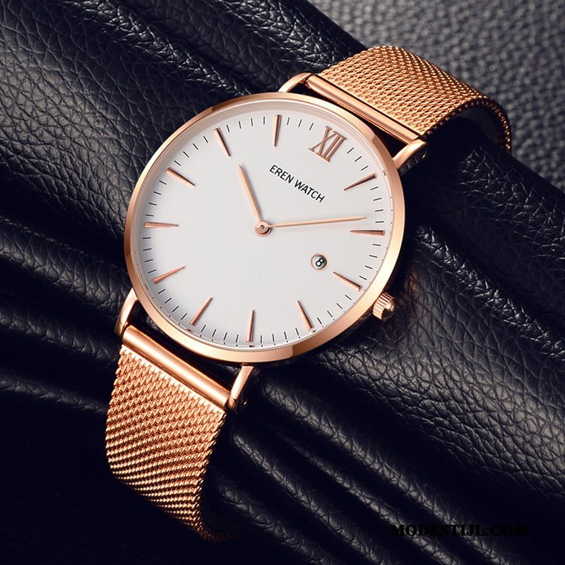 Heren Polshorloge Korting Echte Mannen Quartz Horloge Eenvoudig Dun Roze Wit Goud