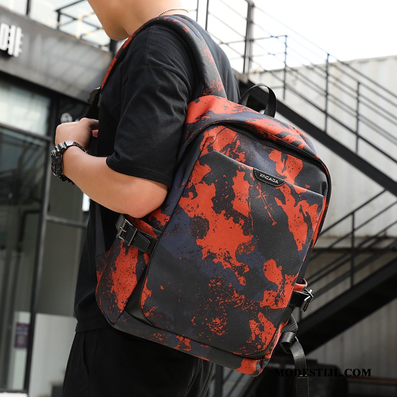 Heren Rugzak Sale Mannen Reizen Trend Canvas Schooltas Camouflage Oranje