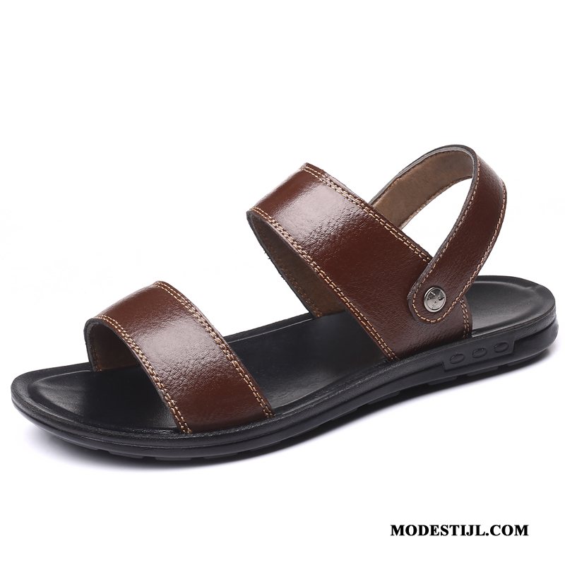 Heren Sandalen Kopen Leer Schoenen 2019 Casual Zachte Zolen Zandkleur Bruine