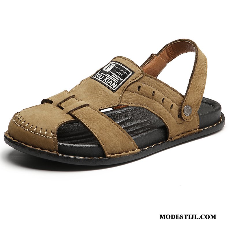 Heren Sandalen Kopen Mannen Zomer Leer Sandaal Trend Zandkleur Bruine