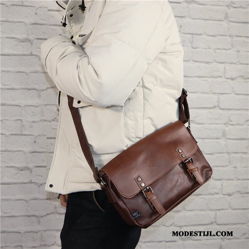 Heren Schoudertas Sale Vintage Casual Mannen Doos Eenvoudig Bruine