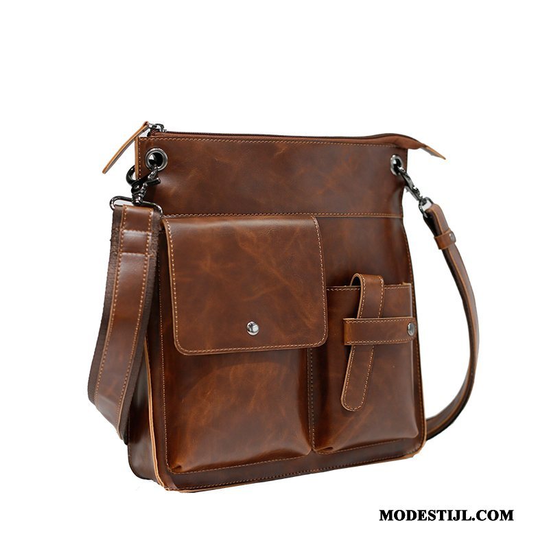 Heren Schoudertas Sale Vintage Messenger Tas Verticaal Leer Mannen Bruine