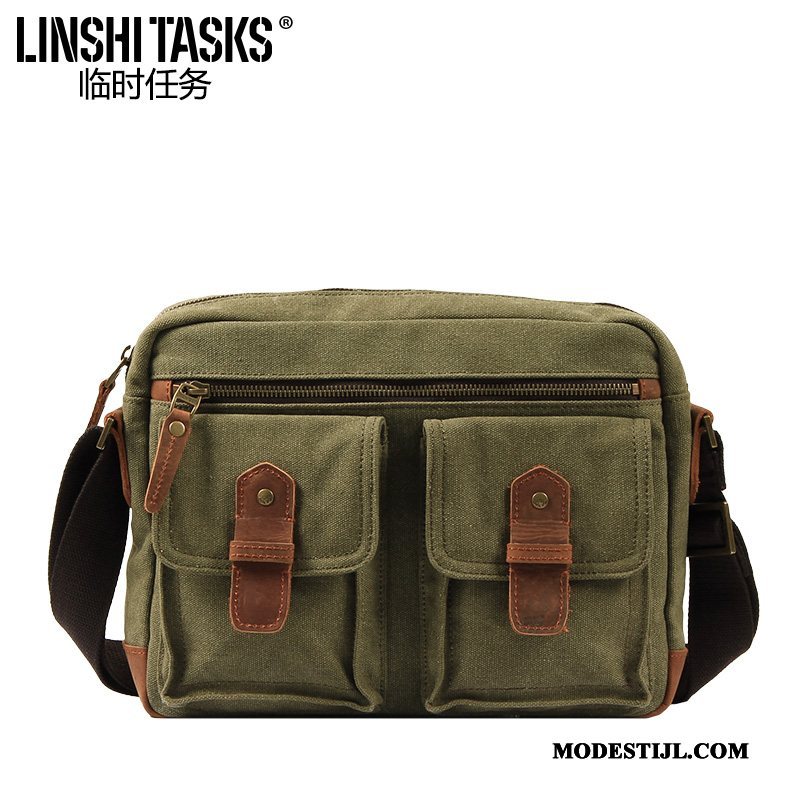 Heren Schoudertas Winkel Rugzak Mannen Vintage Messenger Tas Nieuw Legergroene