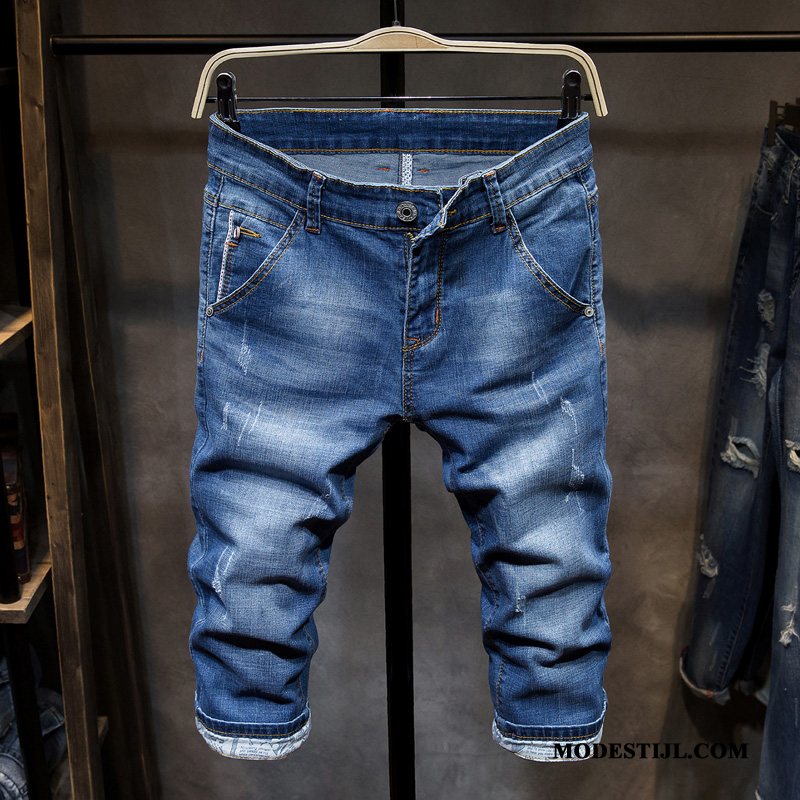 Heren Shorts Goedkoop Mannen Elastiek Korte Broek Spijkerbroek Jeans Dunne Blauw