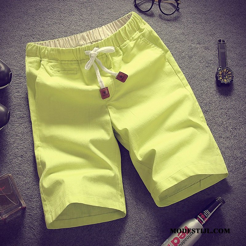 Heren Shorts Goedkoop Slim Fit Casual Sport Trend Korte Broek Fluorescentie Effen Kleur Zandkleur Groen