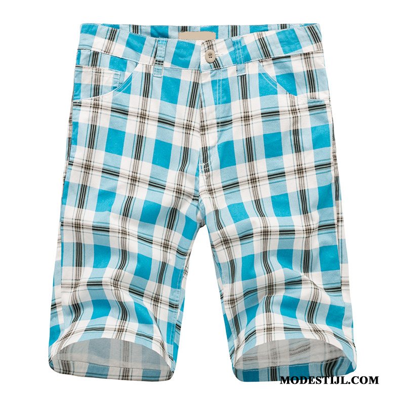 Heren Shorts Kopen Trend Geruit Korte Broek Casual Zomer Blauw