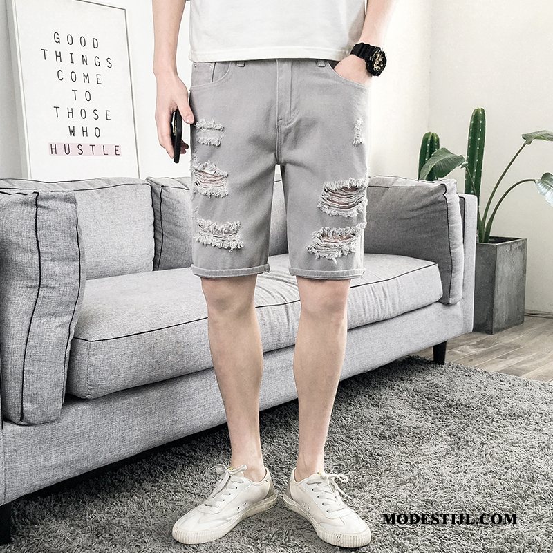 Heren Shorts Korting Mannen Zomer Korte Broek Losse Gaten Kaki Grijs