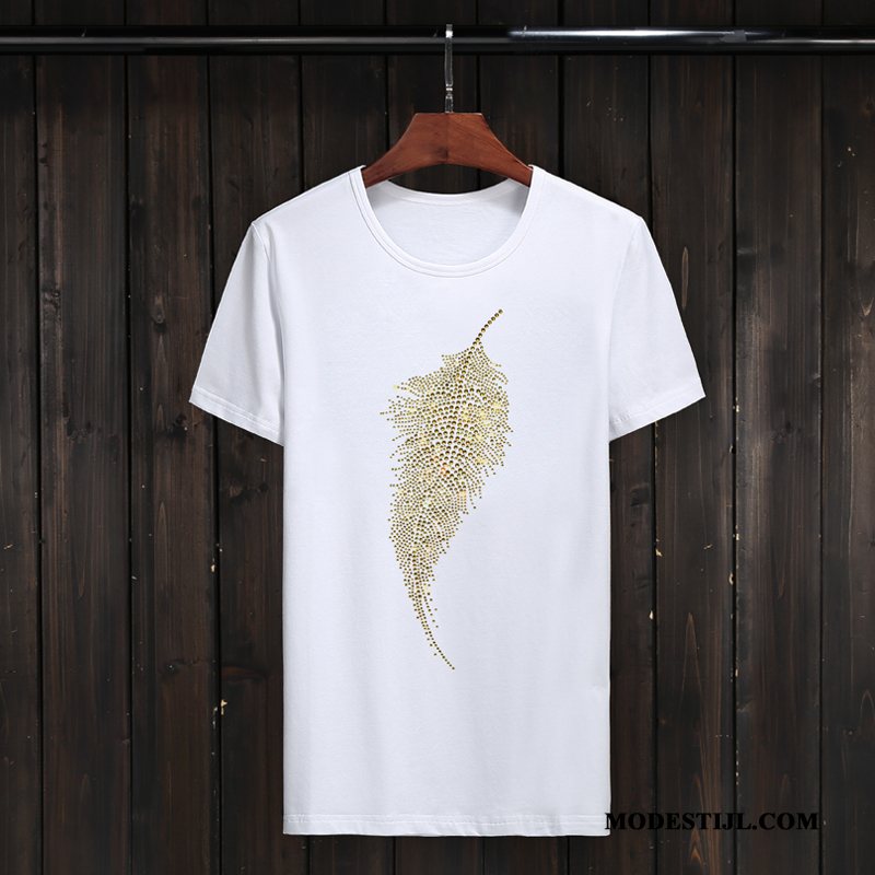 Heren T-shirts Aanbiedingen Korte Mouw Vet Halve Mouw Losse Trendy Merk Wit