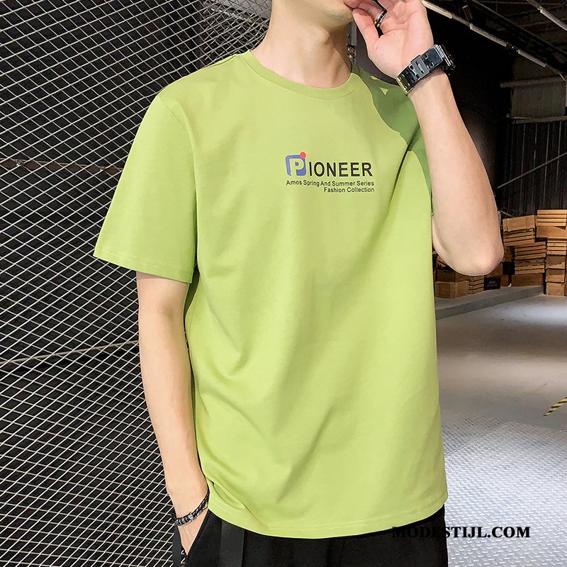 Heren T-shirts Goedkoop Mannen Casual Ronde Hals Korte Mouw Trend Groen