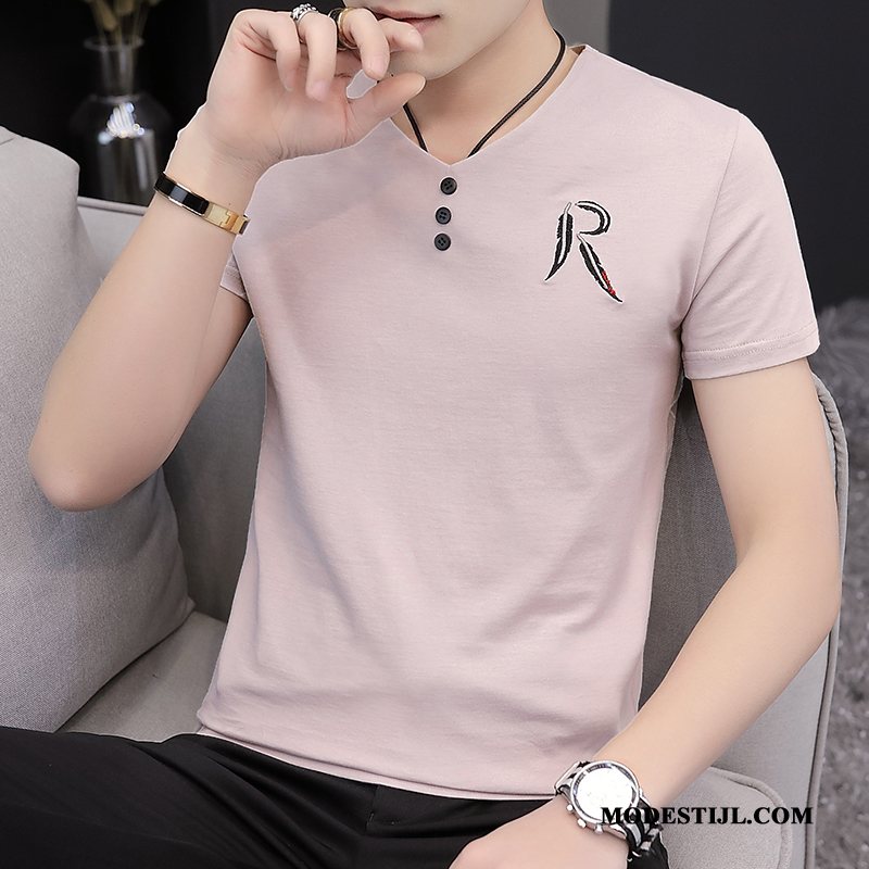 Heren T-shirts Goedkoop Zomer Nieuw Korte Mouw Onderhemd Trend Roze Wit