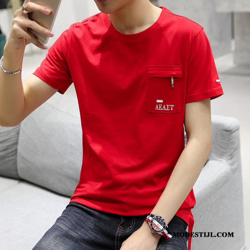 Heren T-shirts Kopen Nieuw Katoen Trend Halve Mouw Zomer Rood
