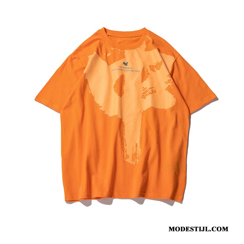 Heren T-shirts Online Bedrukken Zomer Mannen Ronde Hals Chinese Stijl Oranje