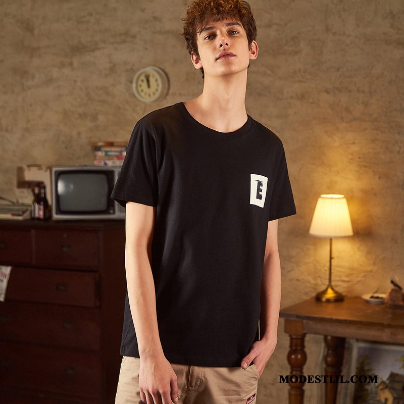 Heren T-shirts Sale Trend Mannen Zomer 2019 Ronde Hals Effen Kleur Zwart