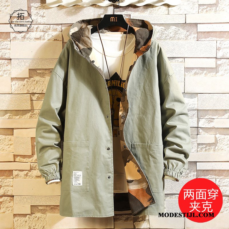 Heren Trenchcoat Goedkoop Hoodie Cargo Herfst Jas Losse Camouflage Groen