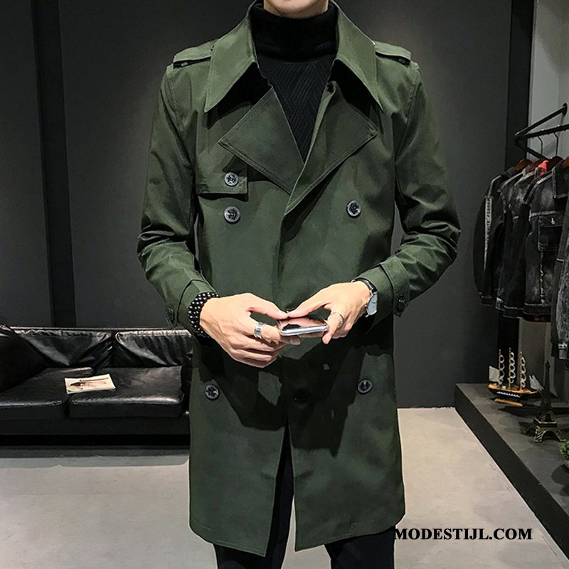 Heren Trenchcoat Kopen Herfst Mooi Mannen Lang Dunne Legergroene