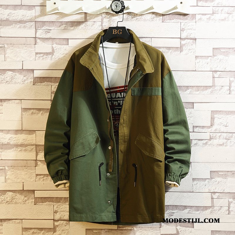 Heren Trenchcoat Sale Wassen Casual 2019 Herfst Revers Legergroene Gemengde Kleuren