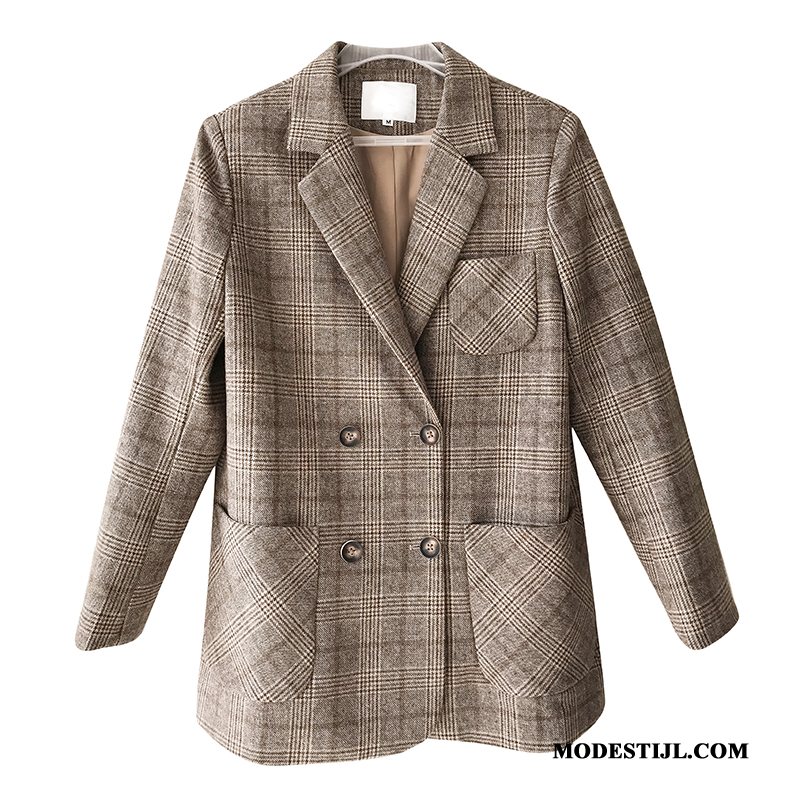 Dames Blazer Online Geruit Vrouwen Herfst Mode Populair Kaki Dames Blazer Online Geruit Vrouwen Herfst Mode Populair Kaki