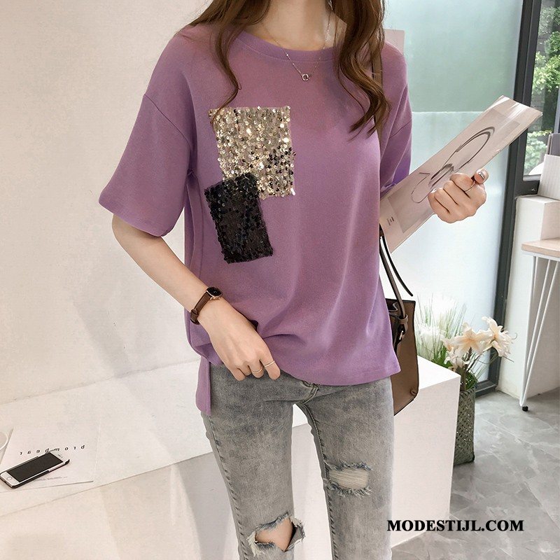 Dames T-shirts Online Zomer Vrouwen Halve Mouw Korte Mouw Student Paars Rood Dames T-shirts Online Zomer Vrouwen Halve Mouw Korte Mouw Student Paars Rood
